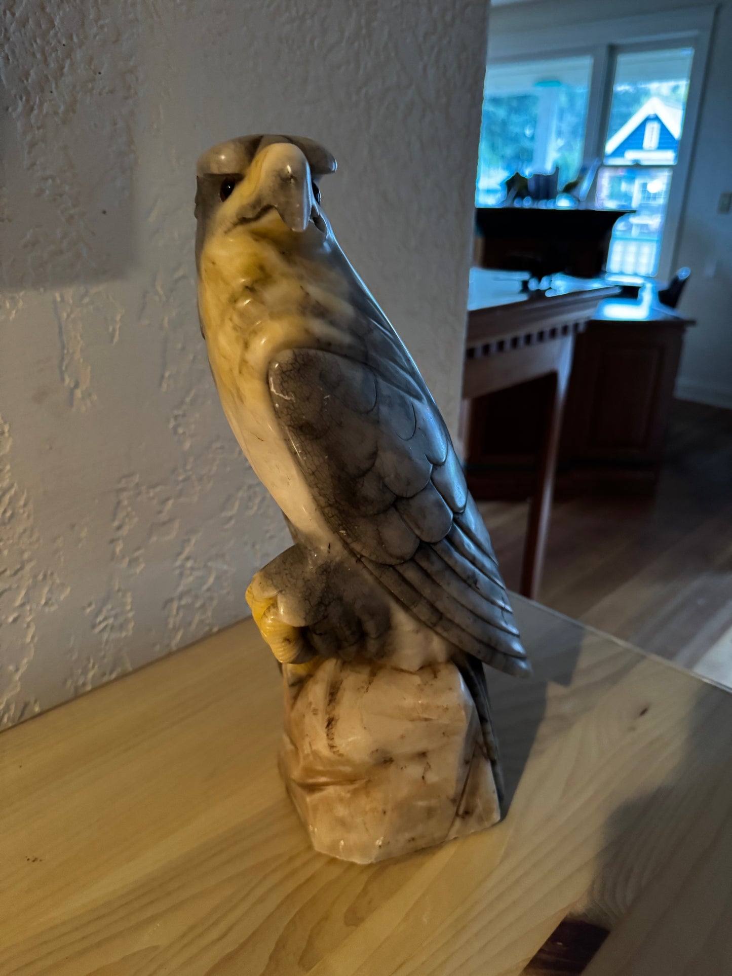Stone Carving Hawk, Yellow and Grey