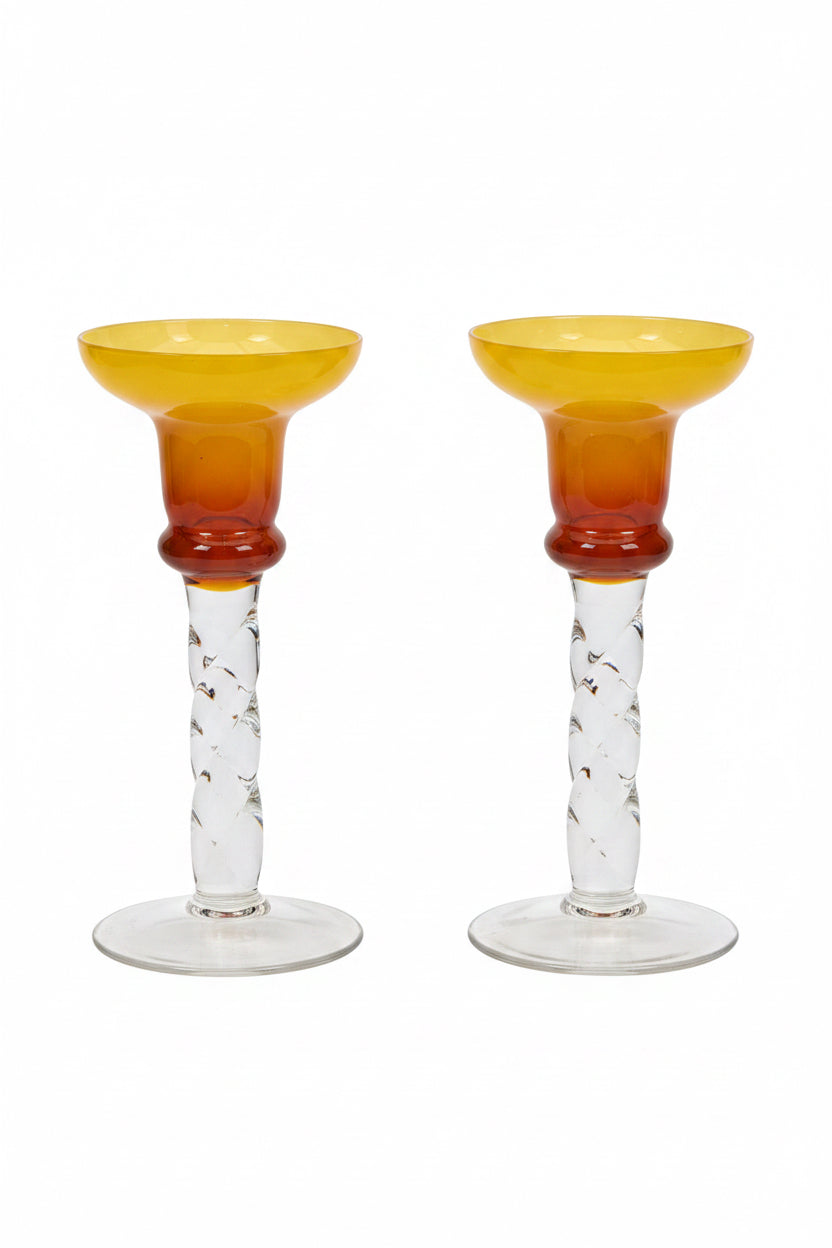 Blown Glass Candle Holders, yellow and clear
