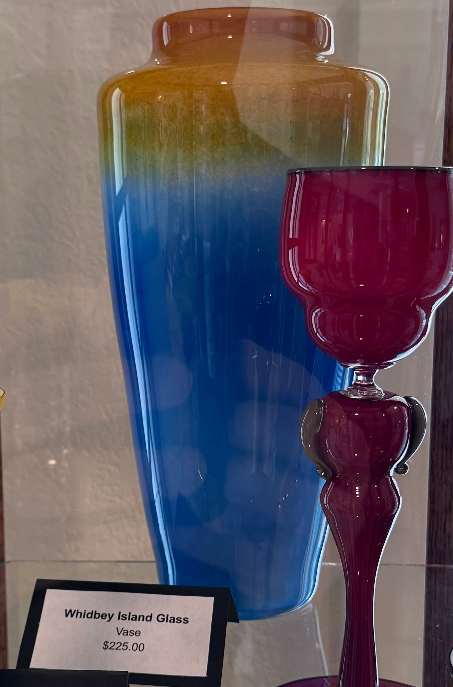 Blown Glass Vase, Blue and Yellow