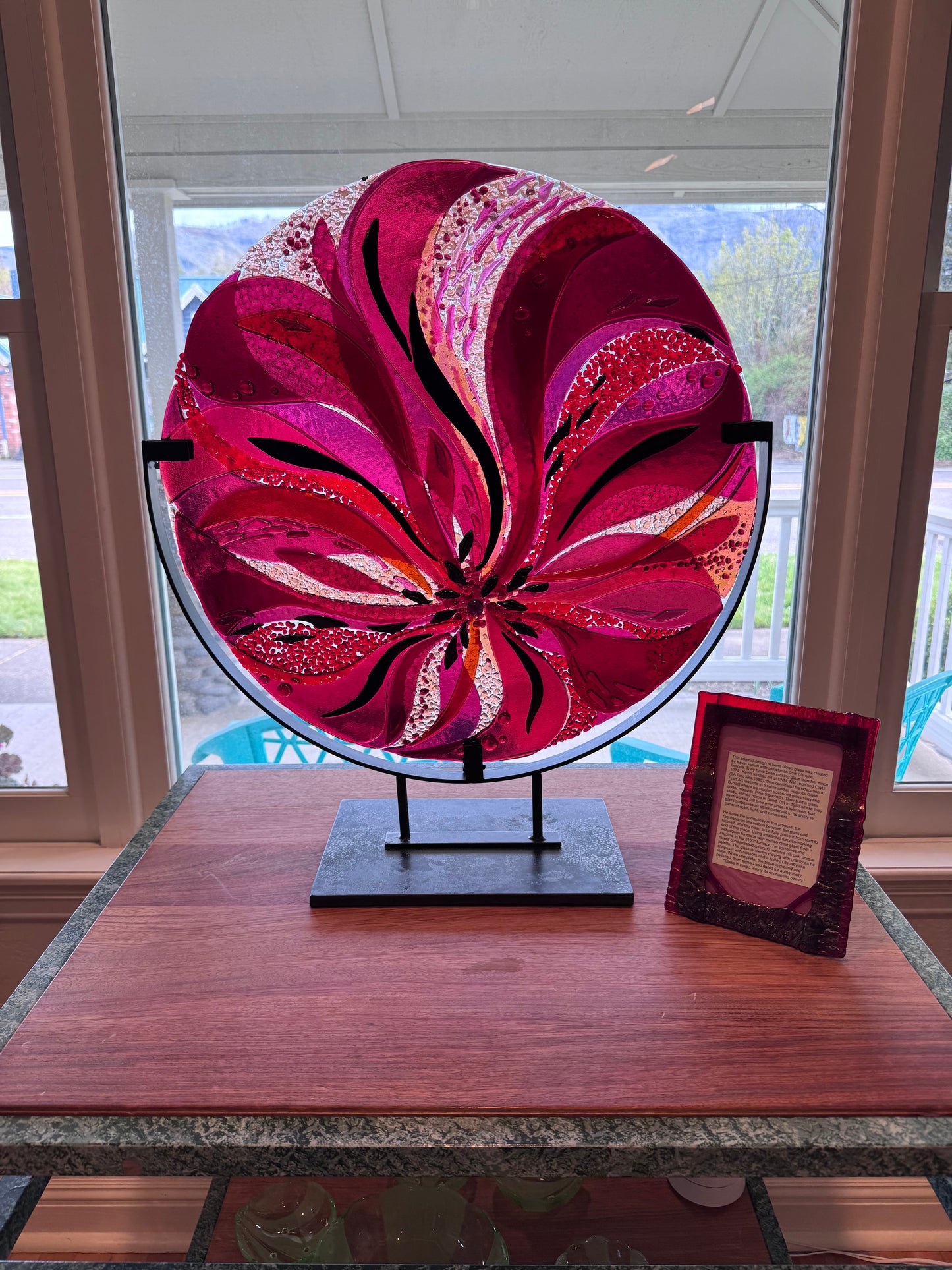 Blown Glass Red Circircular Glass on Stand