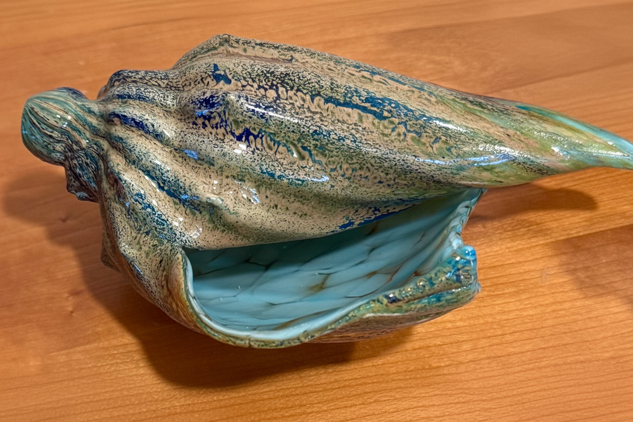 Blown Glass Shell, Teal