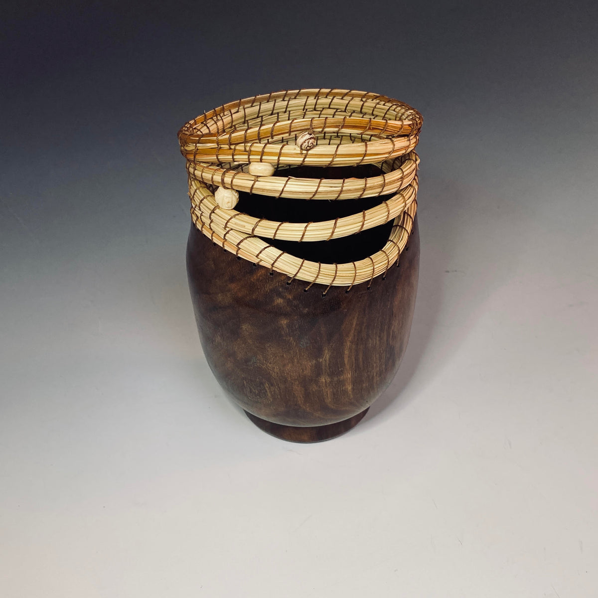 Grin's - Wood Vase w/ Pine Needles & Beads