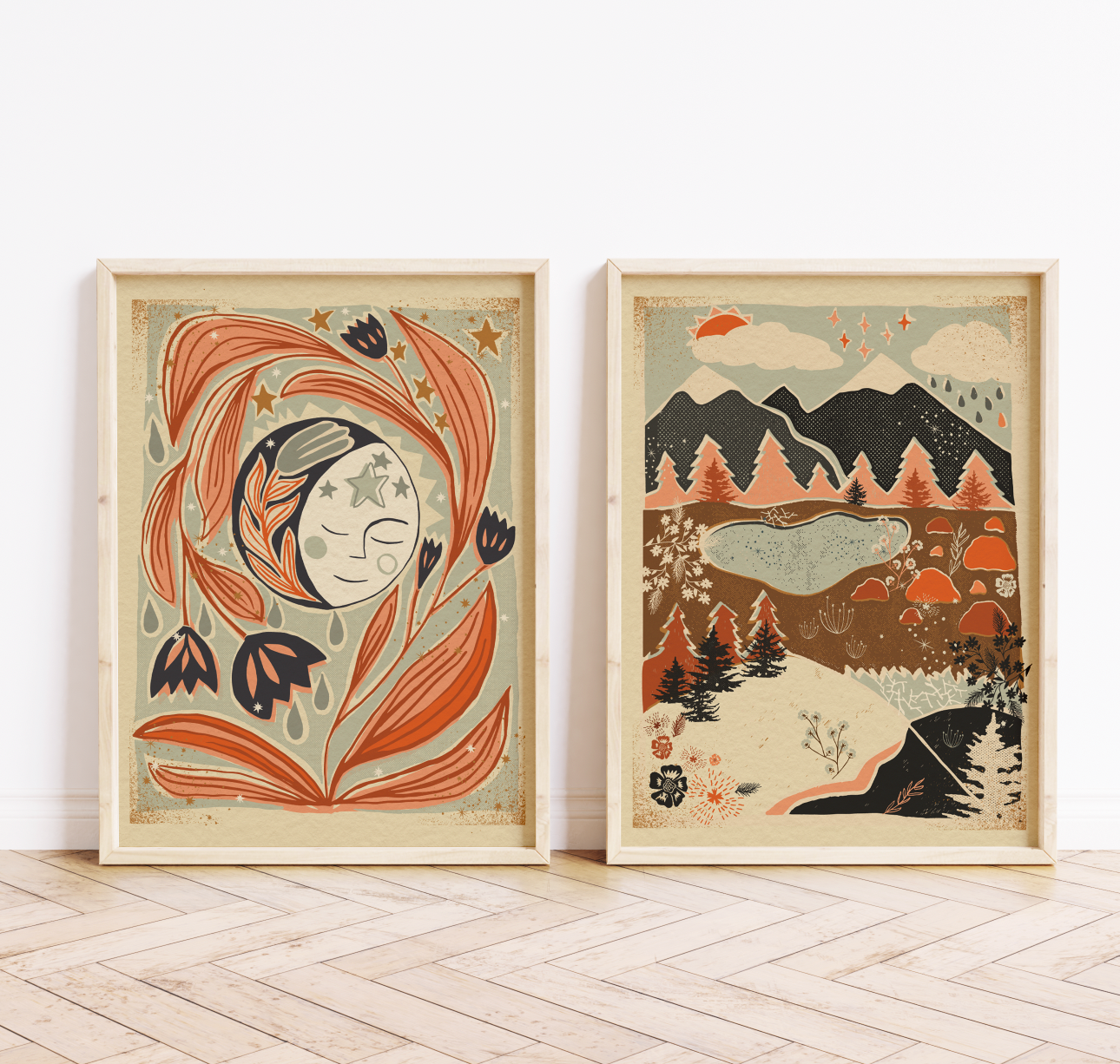 "Cascade Lakes" Colorful Mountain Landscape Wall Decor Boho 