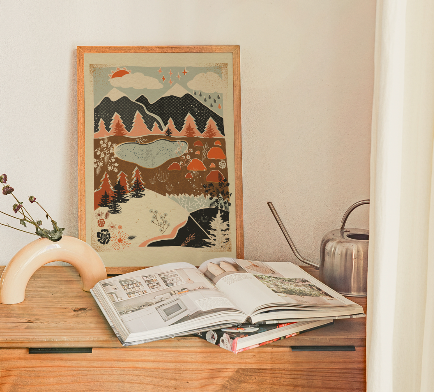 "Cascade Lakes" Colorful Mountain Landscape Wall Decor Boho 