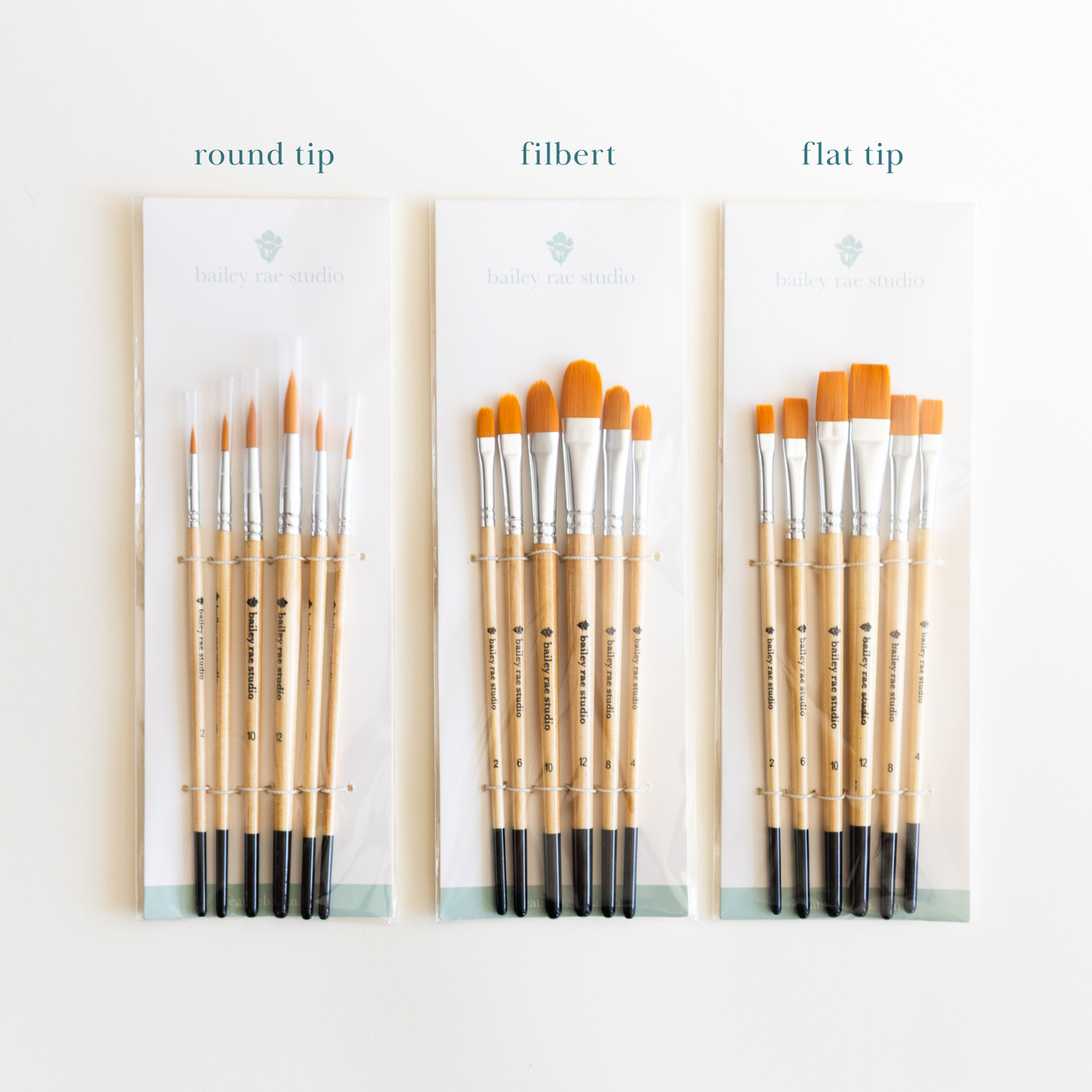 Flat tip watercolor brush set -- 6 piece