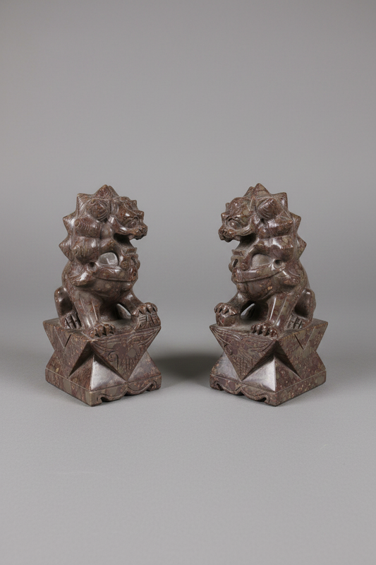 Stone Carving Lion Bookends