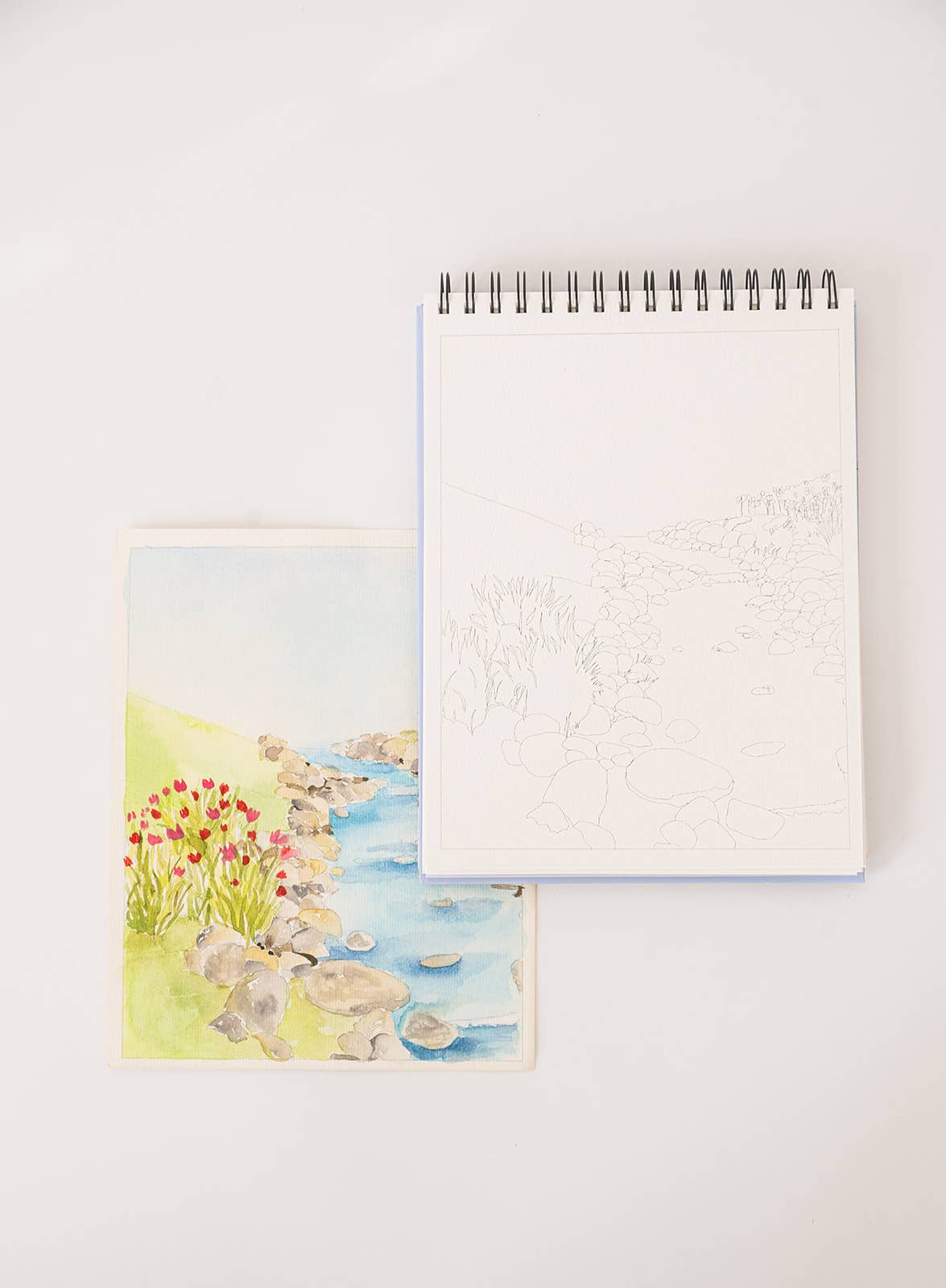 Landscape watercoloring book - outlines with video tutorials