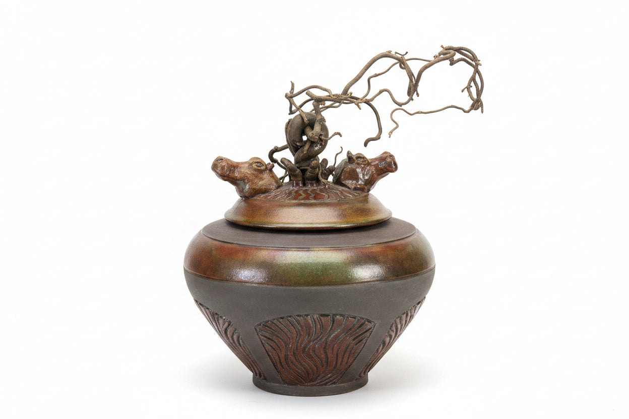 Pottery Raku Pot, Hippo