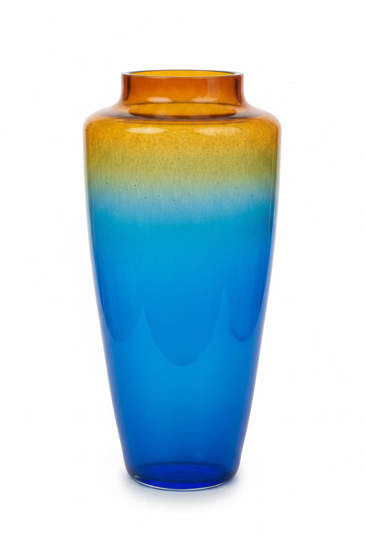 Blown Glass Vase, Blue and Yellow
