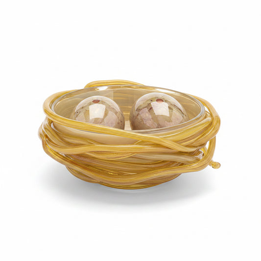 Blown Glass Nest with Eggs, Yellow and Pink