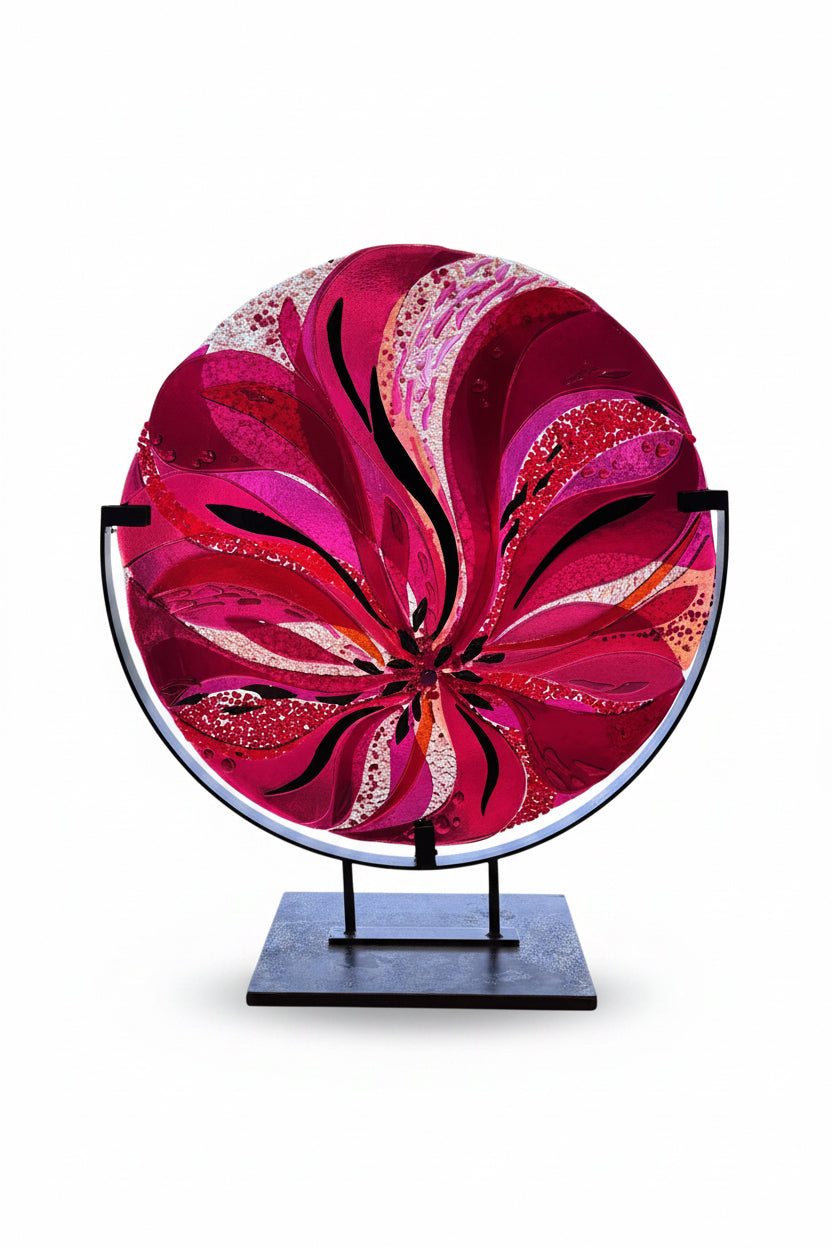 Blown Glass Red Circircular Glass on Stand