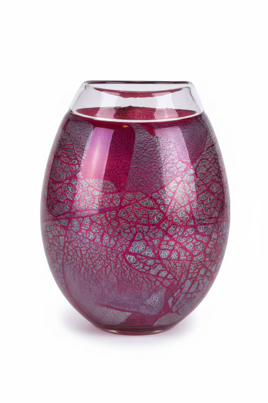 Blown Glass Vase pink crackle