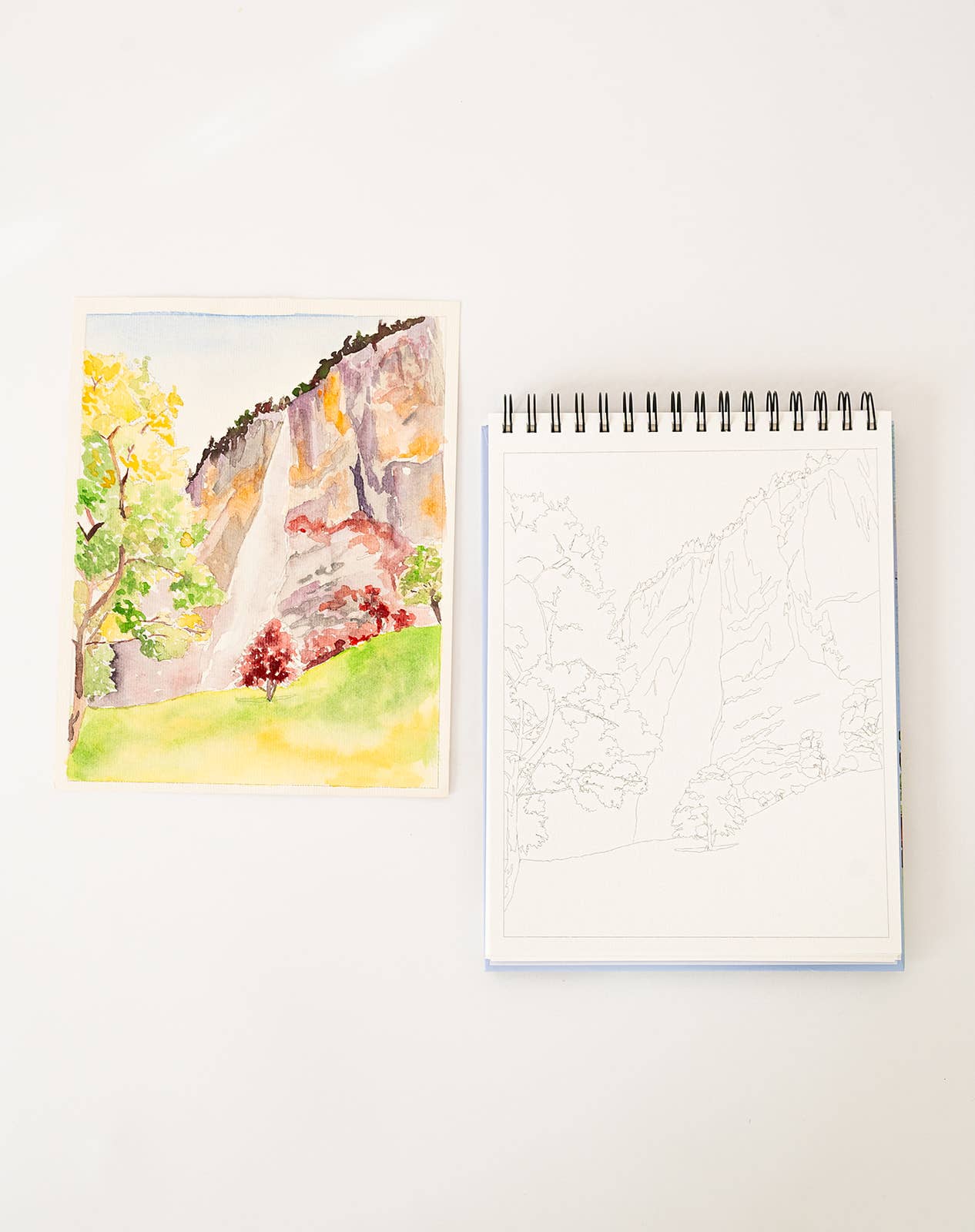 Landscape watercoloring book - outlines with video tutorials
