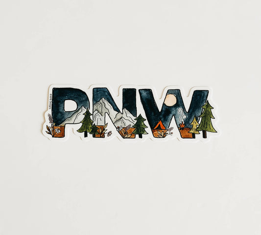 PNW Night Camping Scene Vinyl Sticker