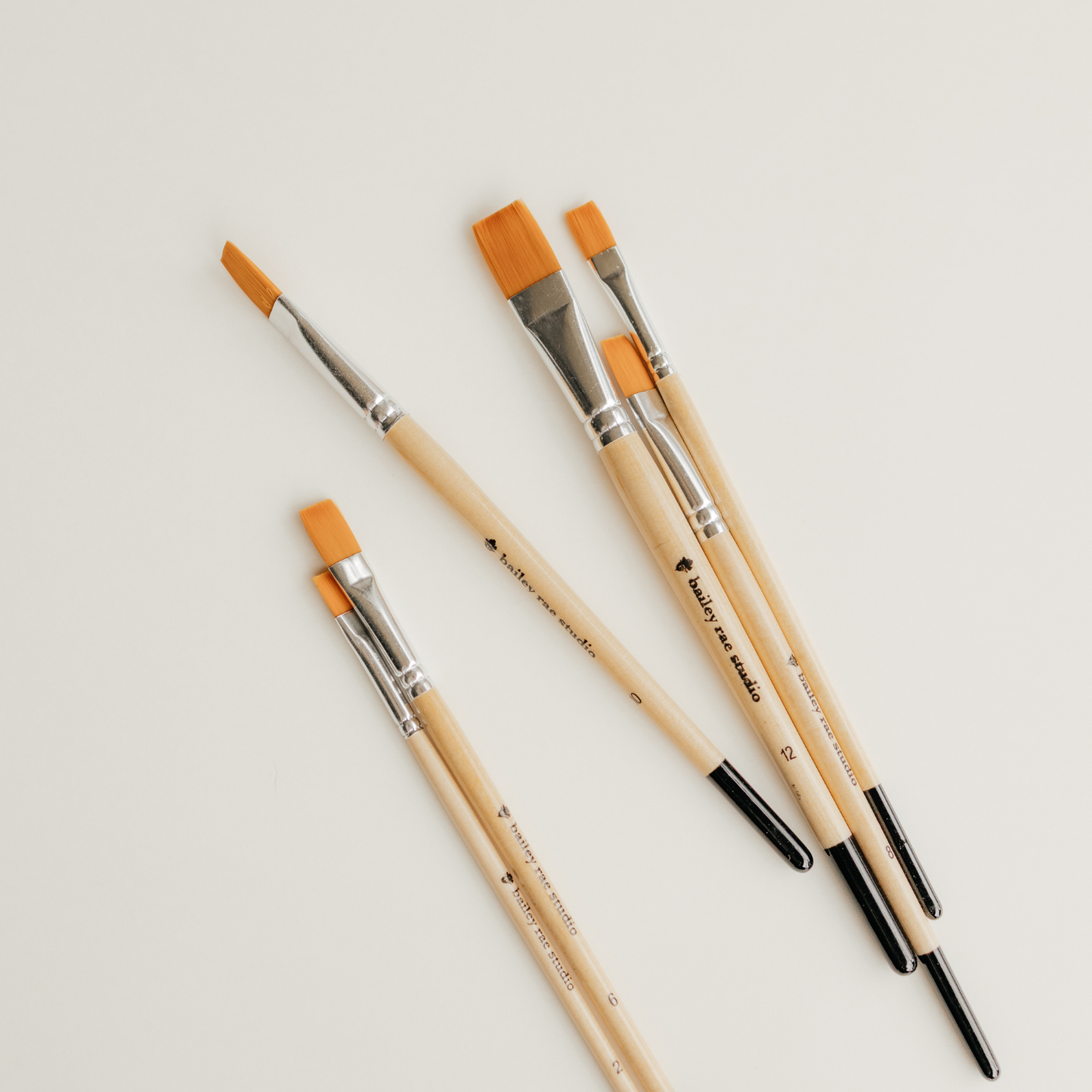 Flat tip watercolor brush set -- 6 piece