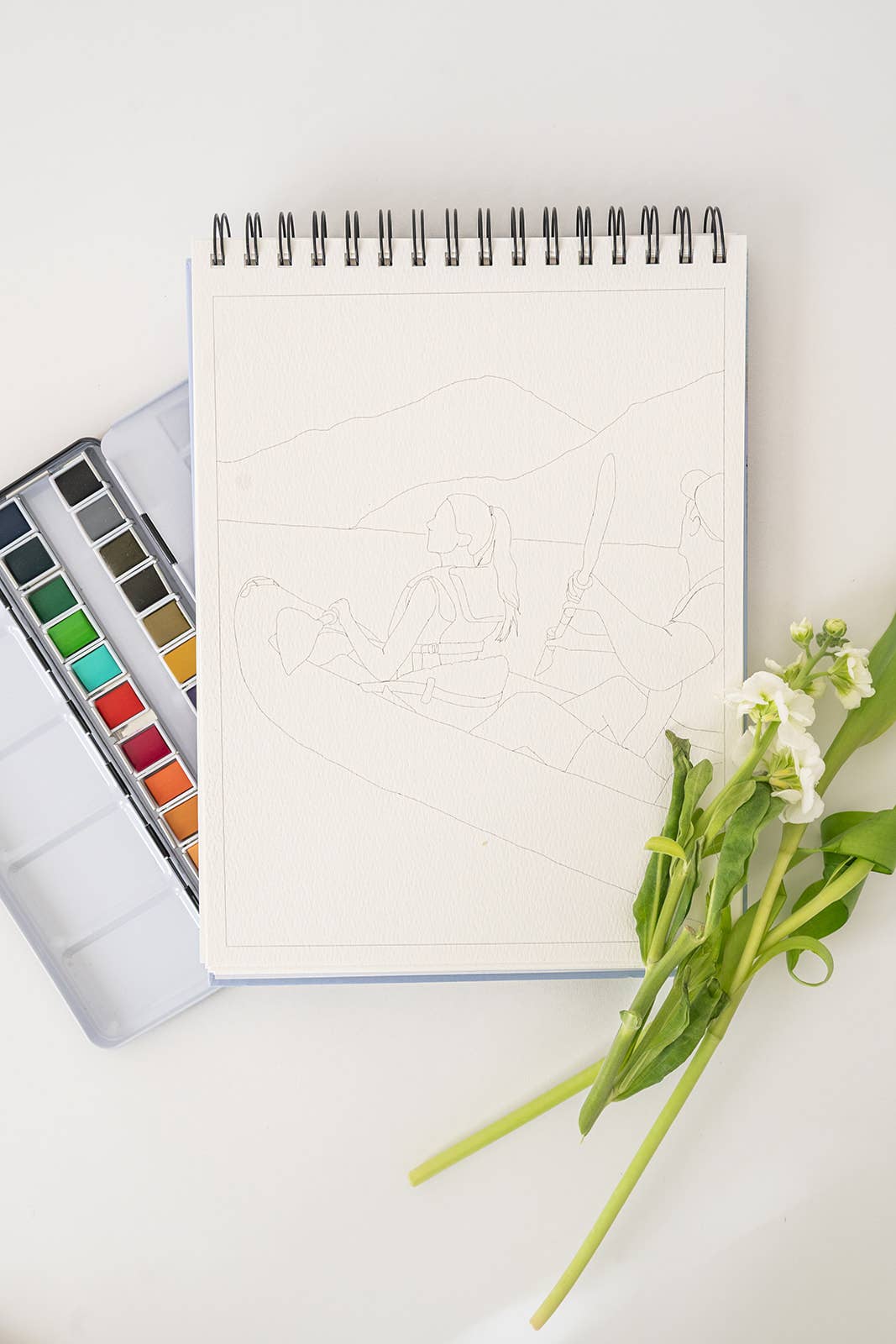 Landscape watercoloring book - outlines with video tutorials