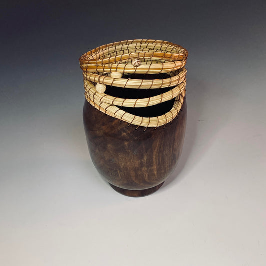 Grin's - Wood Vase w/ Pine Needles & Beads